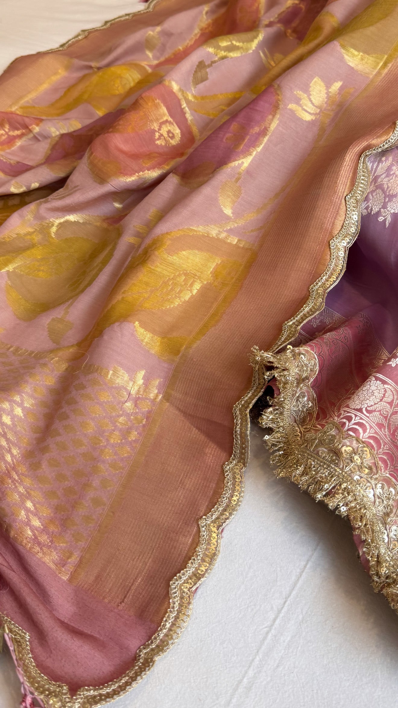Kora silk dye contrast border saree kadhwa saree with moonga silk duppata
